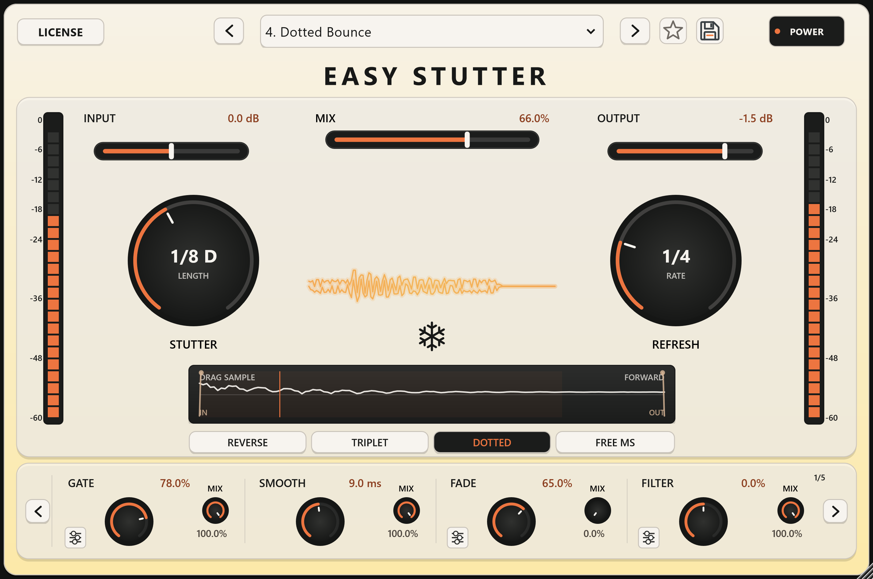Easy Stutter rhythm controls and Dotted Bounce preset