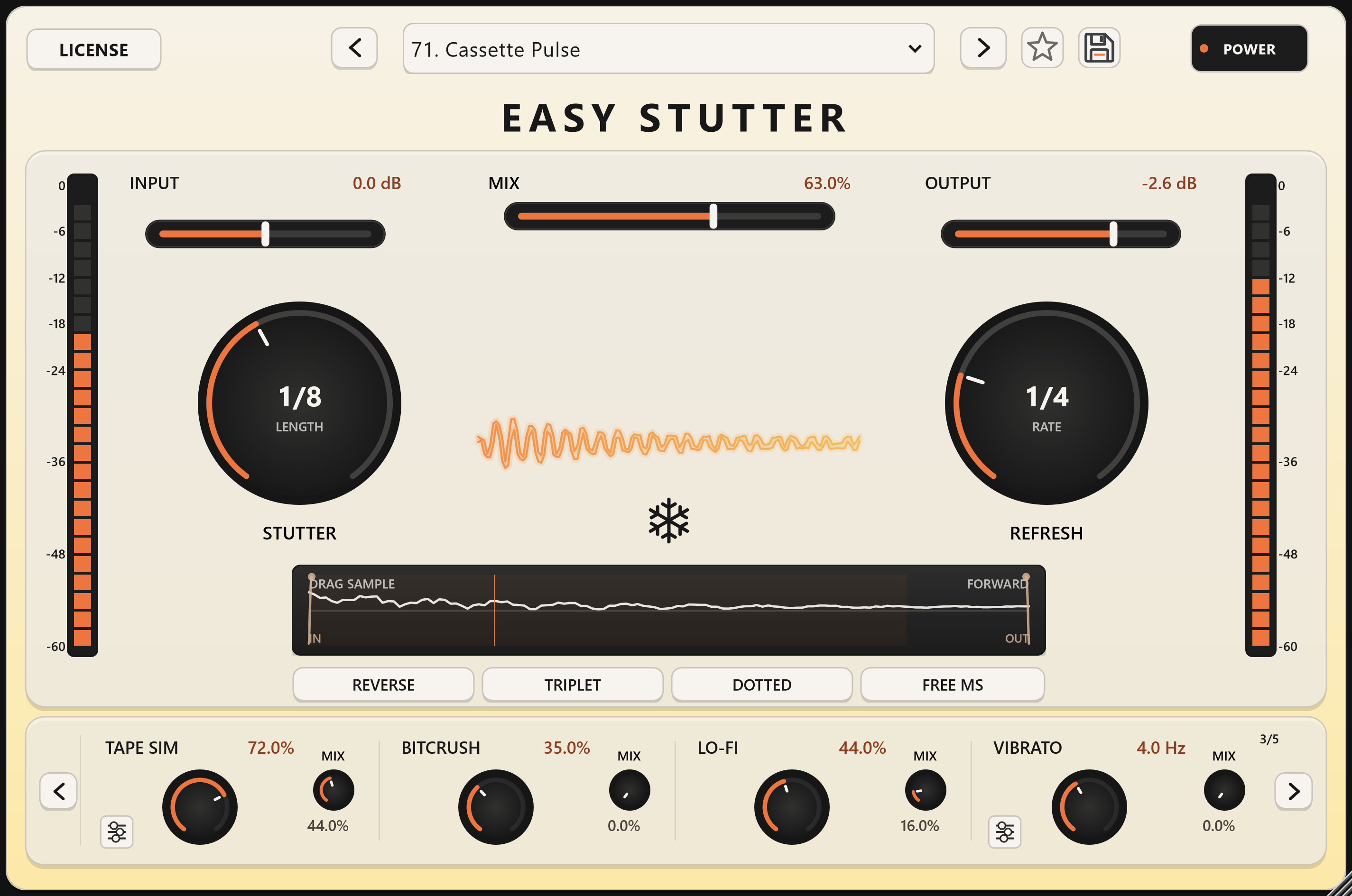 Easy Stutter tape and lo-fi controls with Cassette Pulse preset