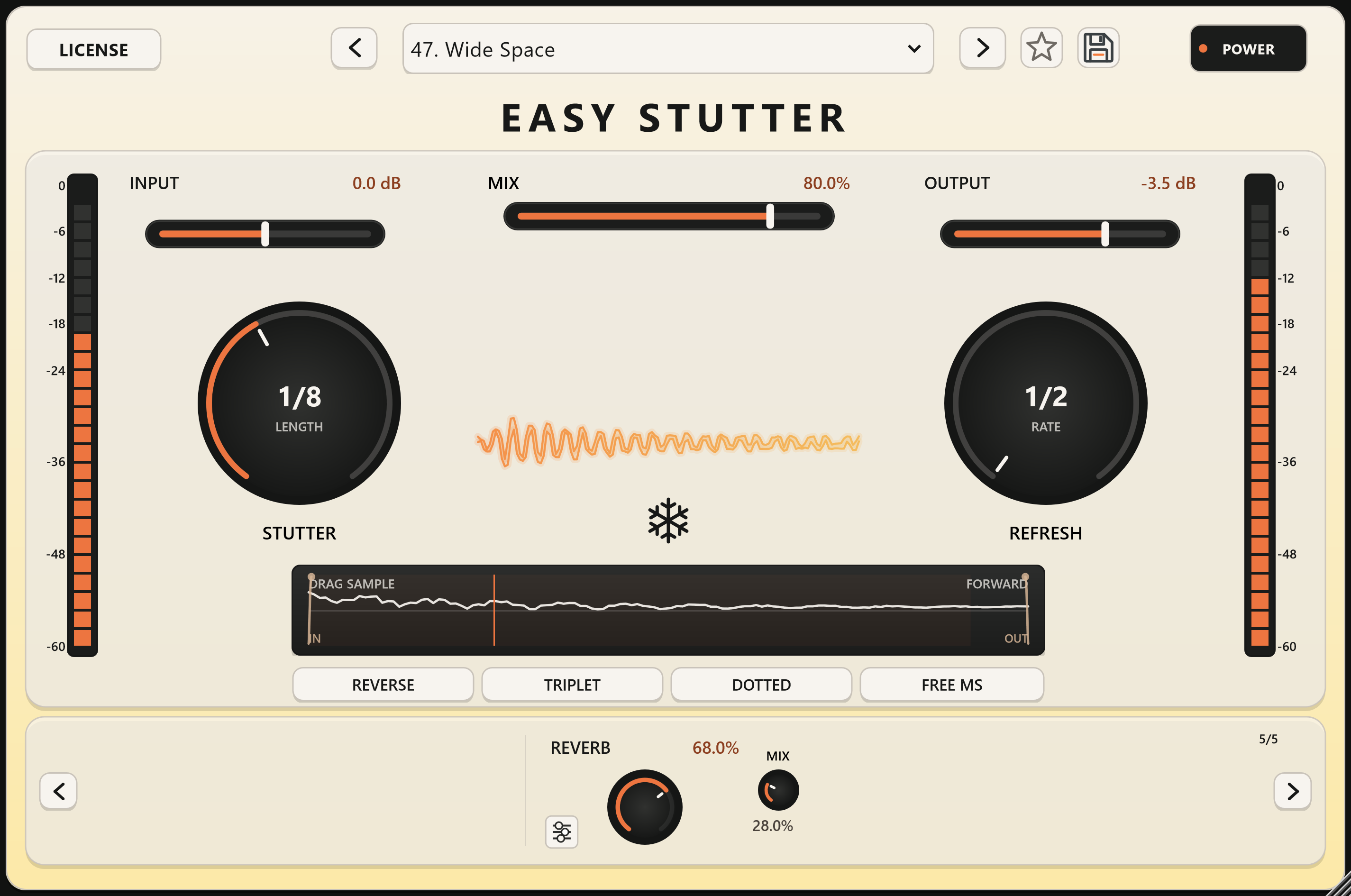 Easy Stutter reverb controls with Wide Space preset